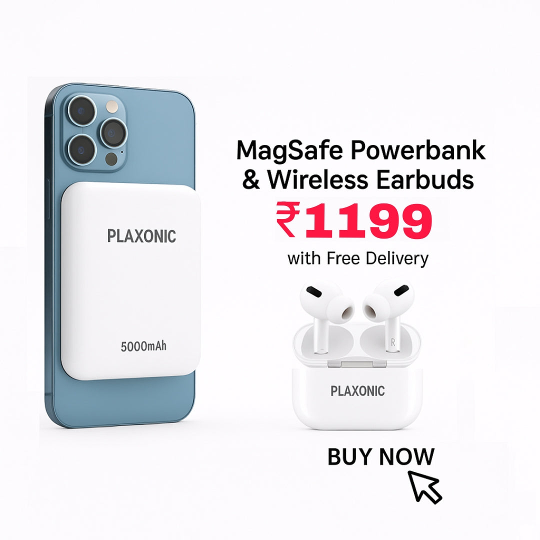Plaxonic Combo Offer Airpod Pro- 2nd Generation + Wireless Magsafe 5000mah powerbank (White)/Premium Sound & Style JUST RS-1199/-