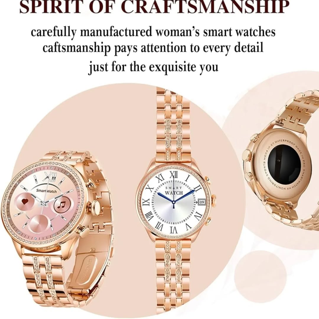 Plaxonic Fossil Gen 9 Golden Diamond Strap, Luxurious  Smartwatch ( 2 BELT) Bluetooth Calling  ,(ROSE GOLD)