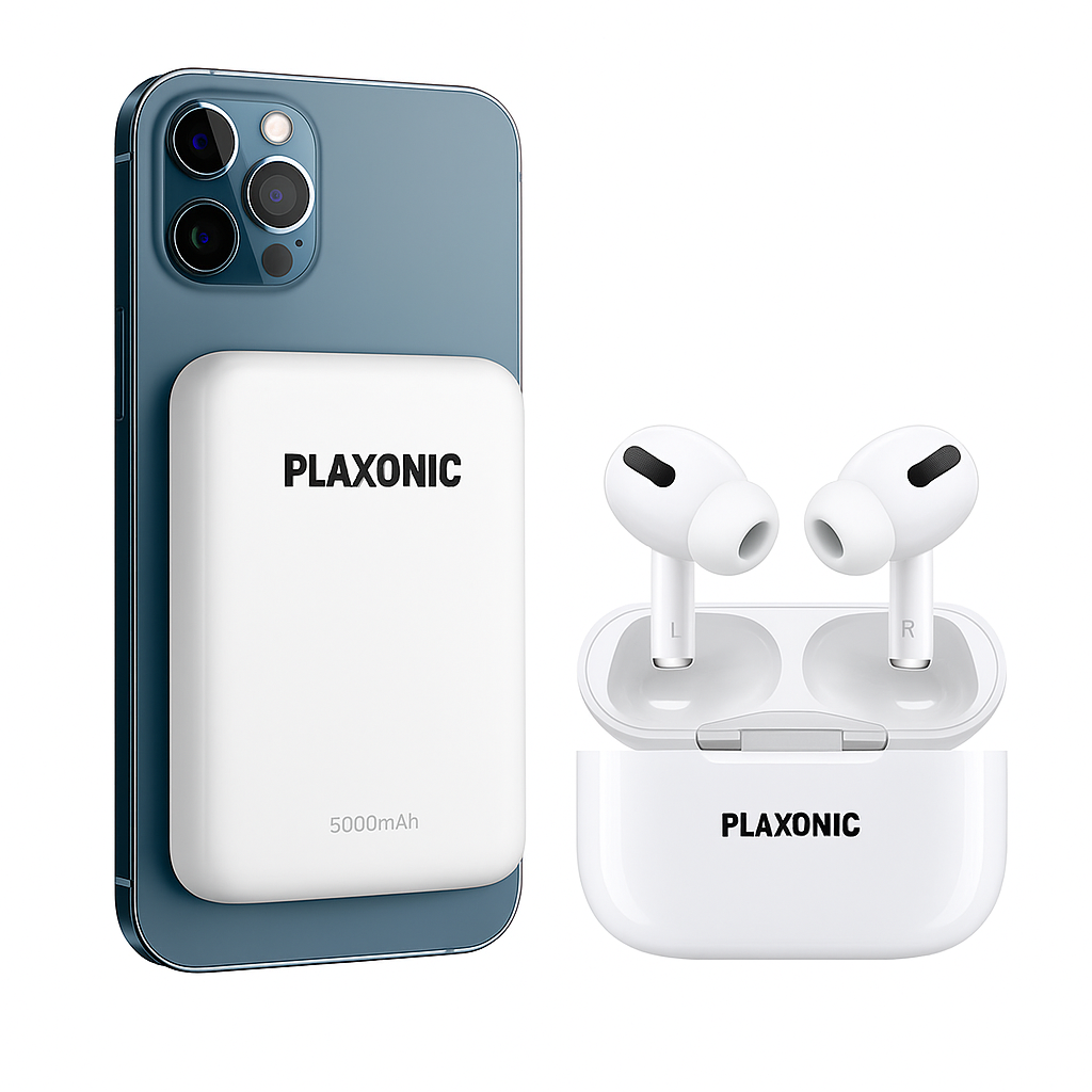 Plaxonic Combo Offer Airpod Pro- 2nd Generation + Wireless Magsafe 5000mah powerbank (White)/Premium Sound & Style JUST RS-1199/-