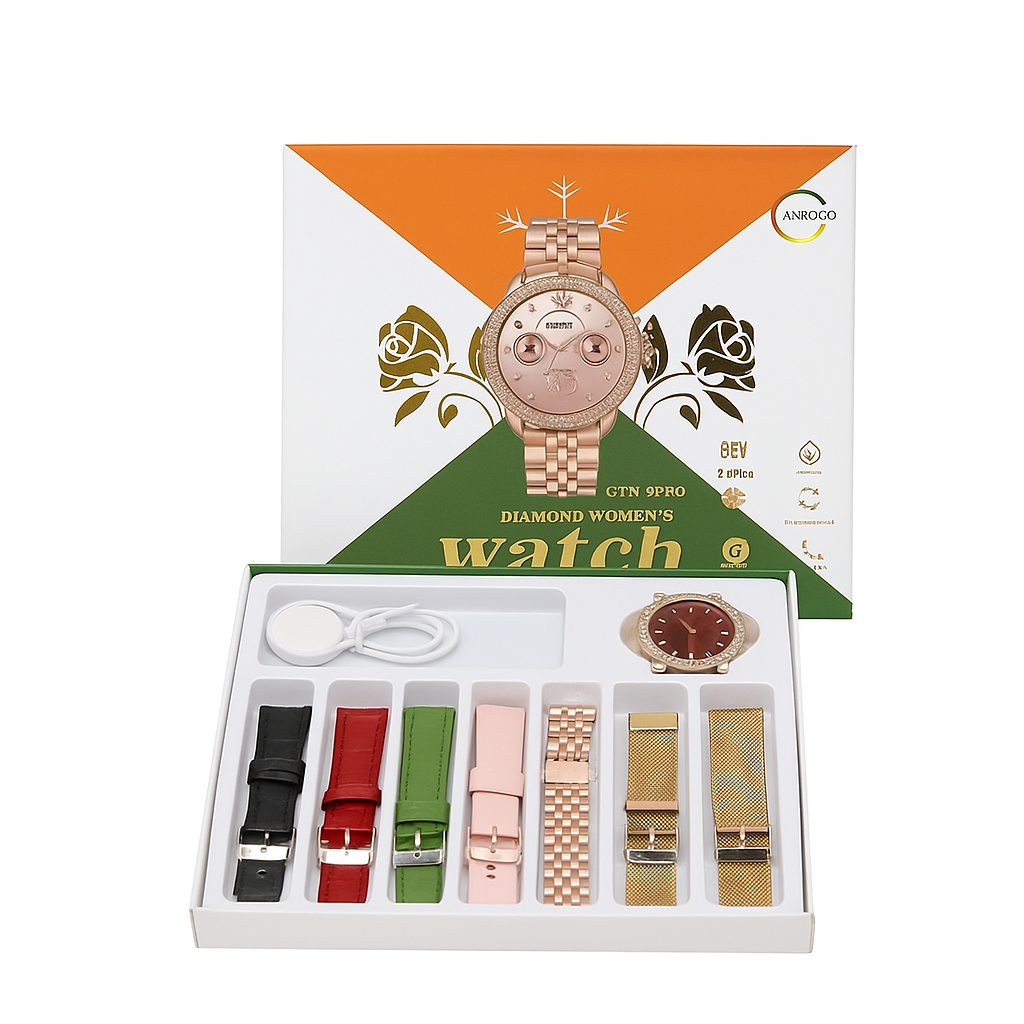 Plaxonic Gen 9 Pro Rose Gold-Tone Stainless Steel,7in1 Strap, Bluetooth Calling, 500+ Watch Faces,(Man & Women) One Year Guarantee