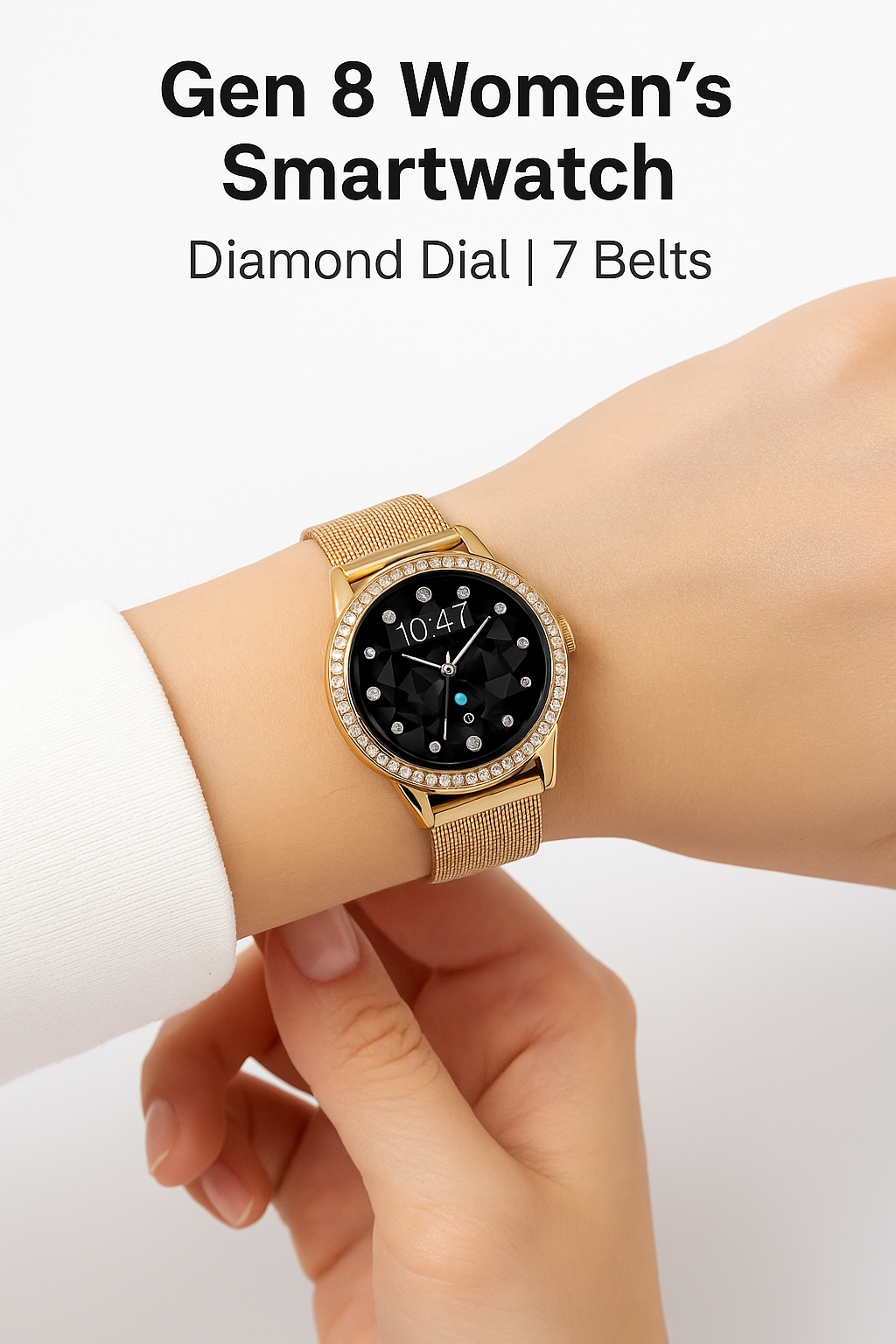 Plaxonic Gen 9 Pro Rose Gold-Tone Stainless Steel,7in1 Strap, Bluetooth Calling, 500+ Watch Faces,(Man & Women) One Year Guarantee