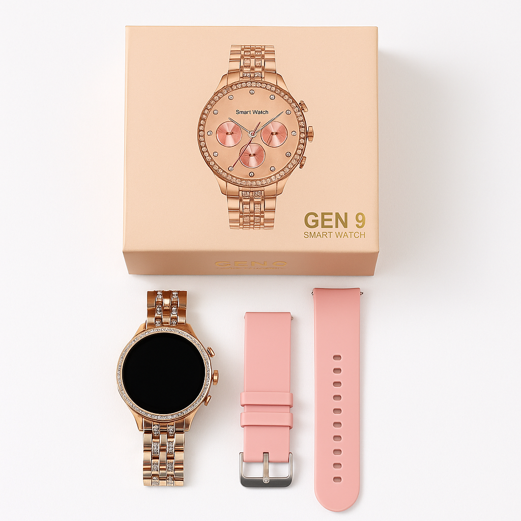 Plaxonic Gen 9 Golden Diamond Strap, Luxurious  Smartwatch ( 2 BELT) Bluetooth Calling  ,(ROSE GOLD)